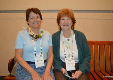 Marie Piccone with Manbulloo Mangos from Australia and Kellee Harris with the Giumarra Companies. Giuamarra has been bringing in mangos from Australia for many years.